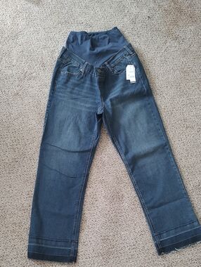Time and Tru Dark Blue Maternity Straight-Leg Jeans with Overband